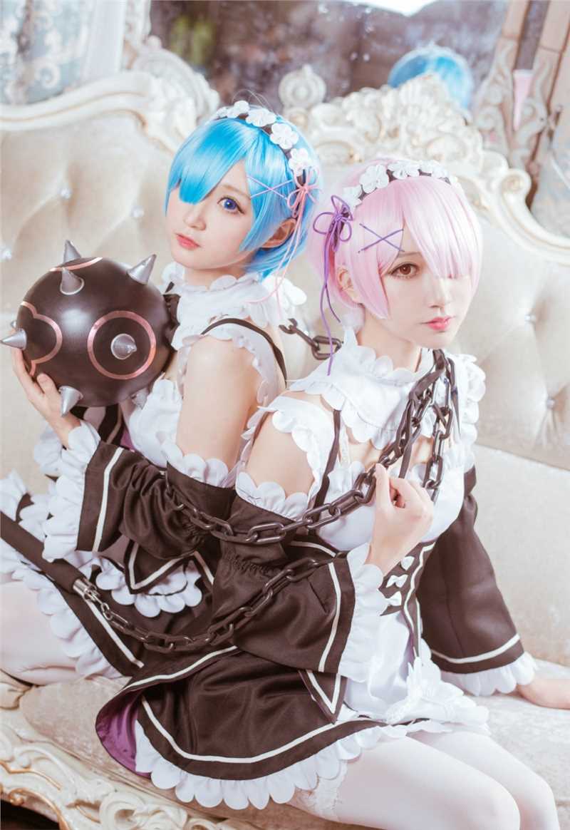 优质动漫美女姐妹花拉姆雷姆女仆服cosplay图片