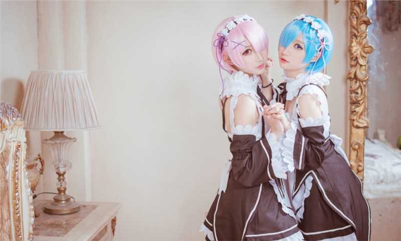 优质动漫美女姐妹花拉姆雷姆女仆服cosplay图片