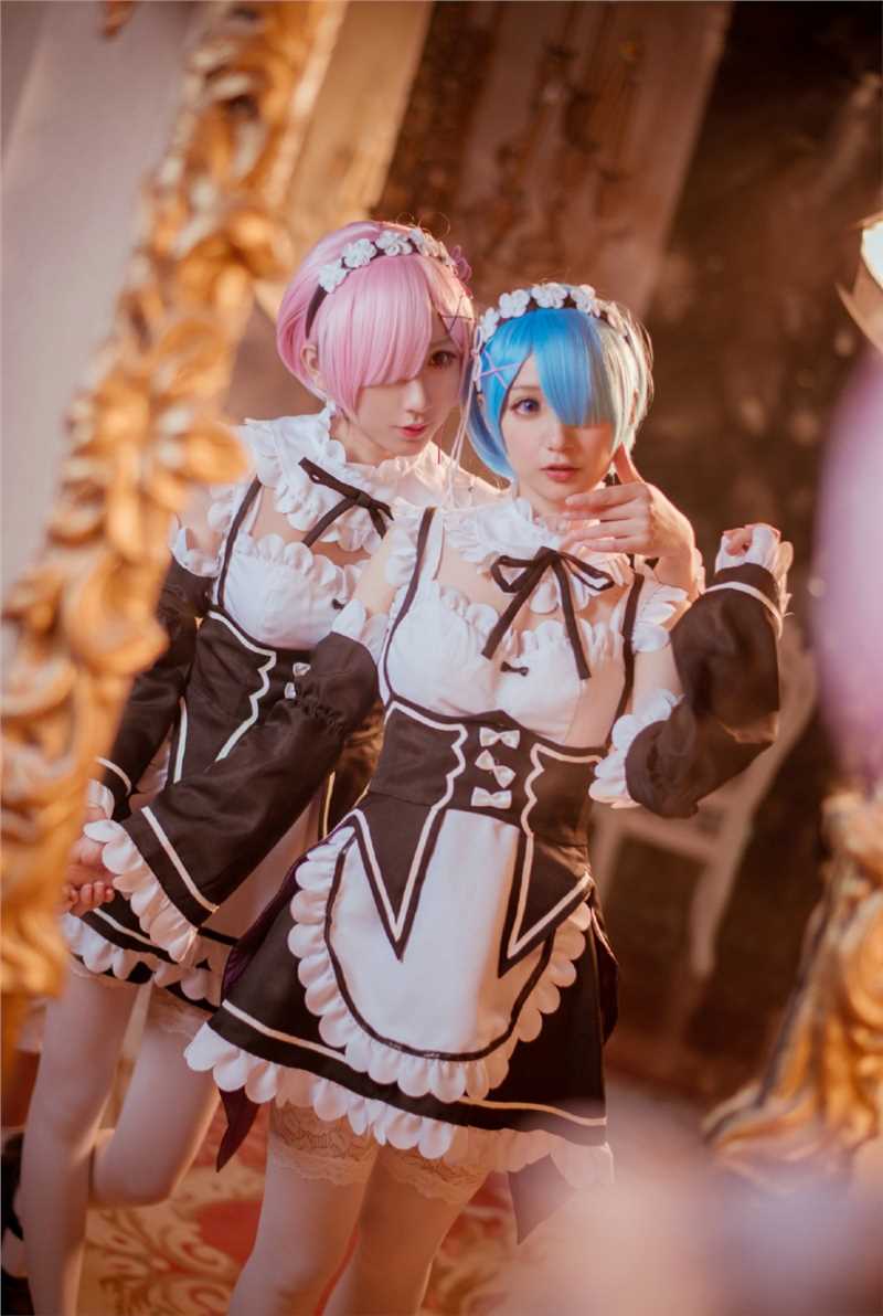 优质动漫美女姐妹花拉姆雷姆女仆服cosplay图片