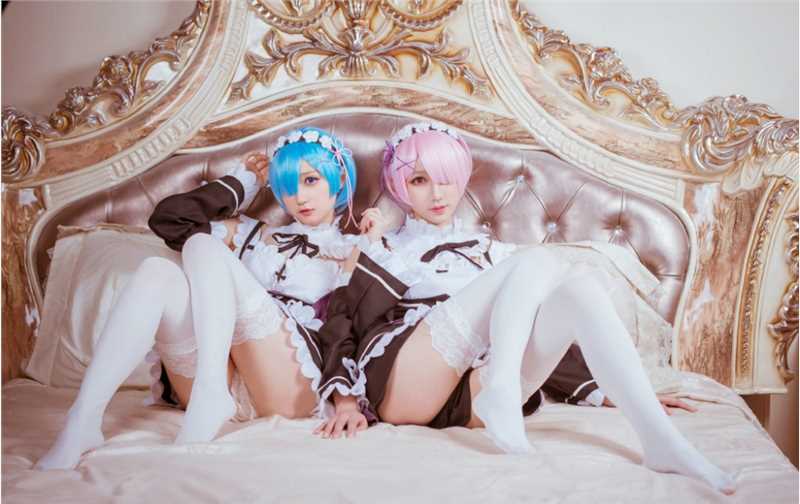 优质动漫美女姐妹花拉姆雷姆女仆服cosplay图片