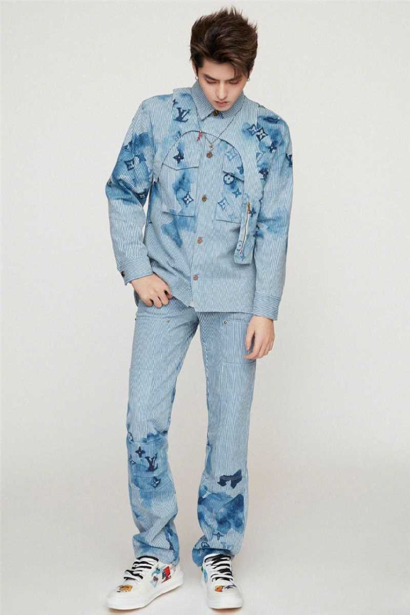 精选吴亦凡lv条纹走秀款衬衫潮流时尚图片图册