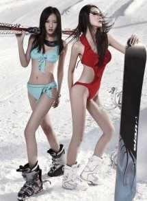最全性感模特玩滑雪冰壶,穿比基尼拍冰雪大片相册