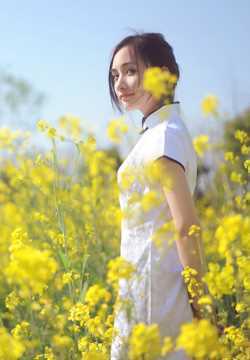 优质古典旗袍美女油菜花田里风情相册