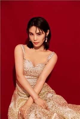 优质韩丹彤金色紧身长裙凸显紧致身材妩媚又性感相册