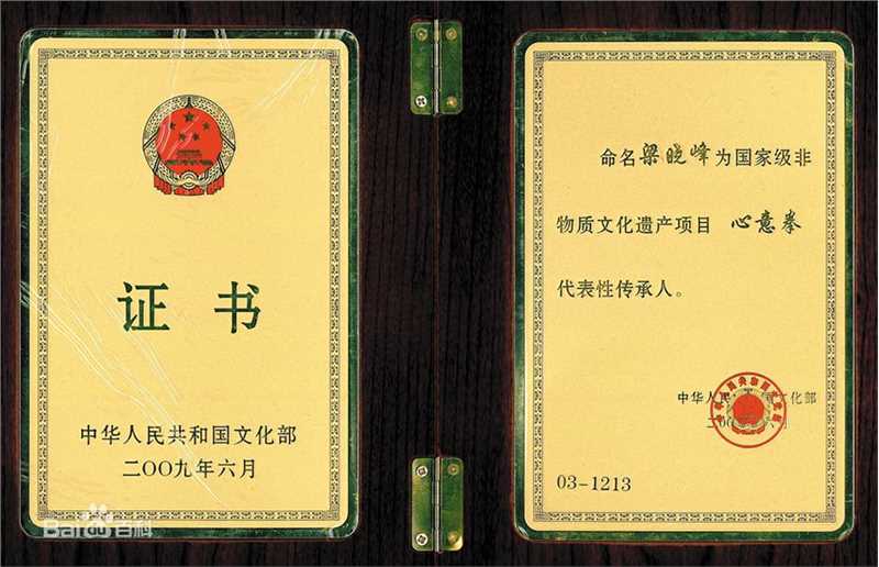 梁晓峰非物质文化遗产心意拳代表性传承人证书性感图片壁纸