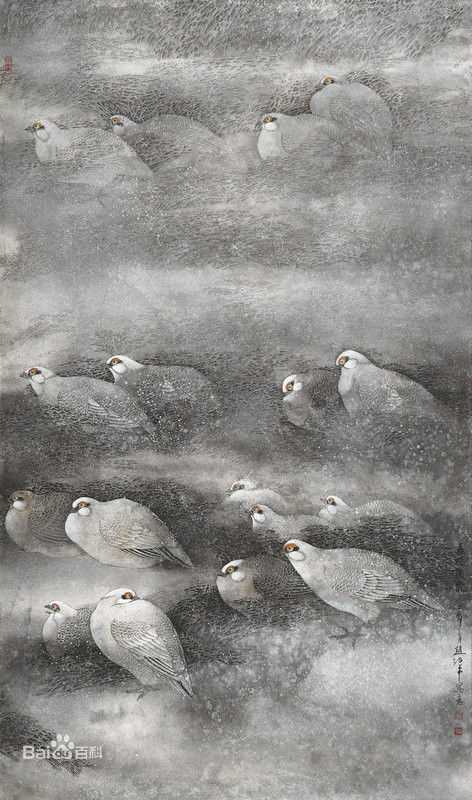 赵治平条屏花鸟作品前后照片