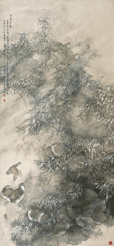 赵治平条屏花鸟作品前后照片