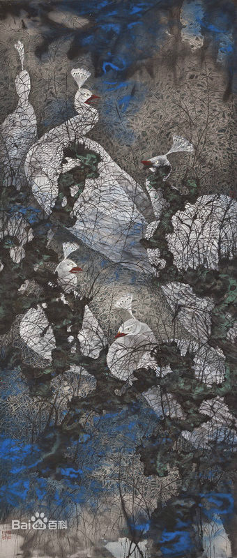 赵治平条屏花鸟作品前后照片