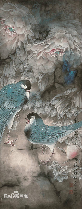 赵治平条屏花鸟作品前后照片