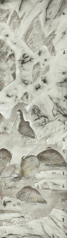 赵治平条屏花鸟作品前后照片