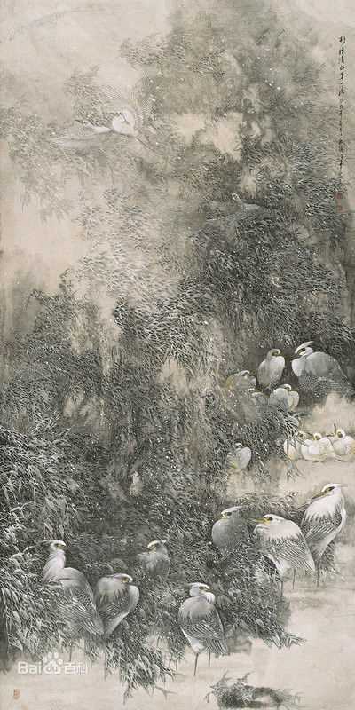 赵治平条屏花鸟作品前后照片