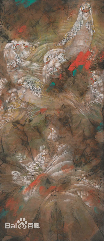 赵治平条屏花鸟作品前后照片