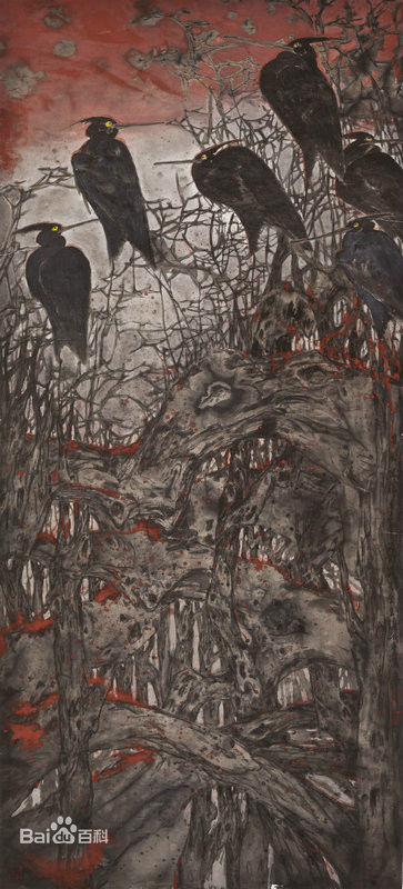 赵治平条屏花鸟作品前后照片