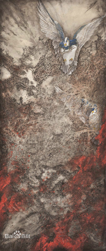 赵治平条屏花鸟作品前后照片