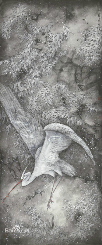 赵治平条屏花鸟作品前后照片