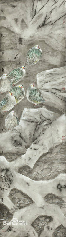 赵治平条屏花鸟作品前后照片