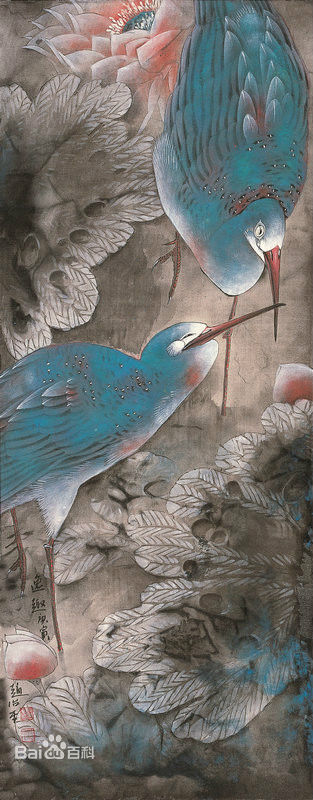 赵治平条屏花鸟作品前后照片