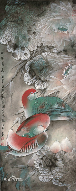 赵治平条屏花鸟作品前后照片