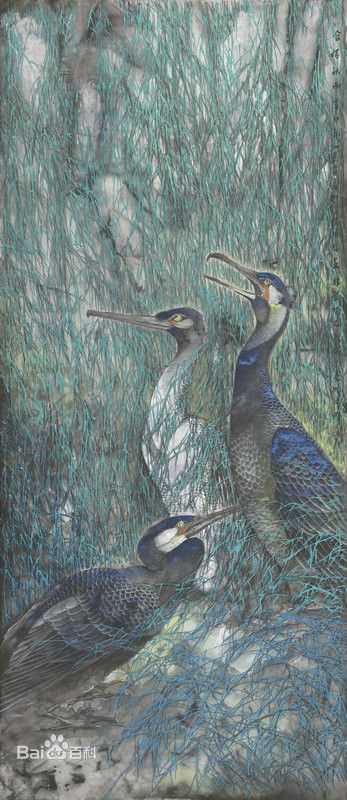 赵治平条屏花鸟作品前后照片