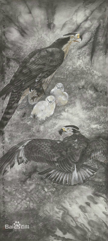 赵治平条屏花鸟作品前后照片