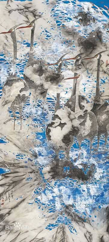 赵治平条屏花鸟作品前后照片