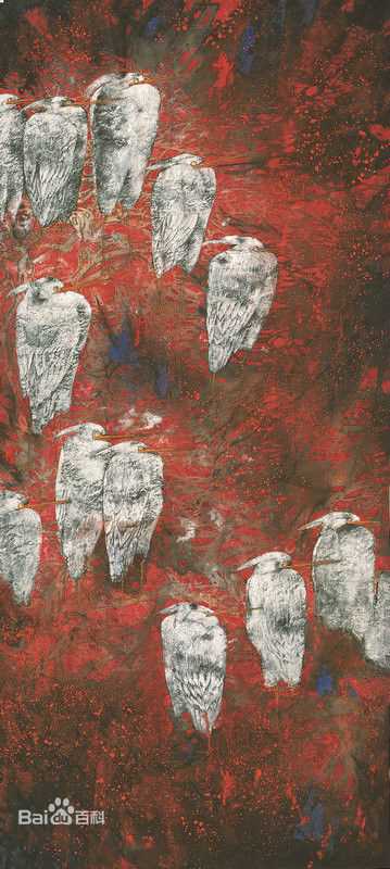 赵治平条屏花鸟作品前后照片