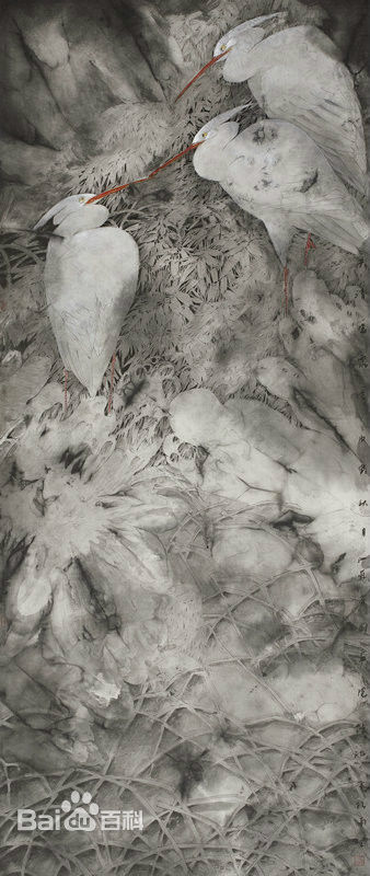 赵治平条屏花鸟作品前后照片