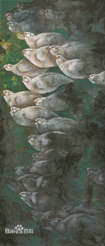 赵治平条屏花鸟作品前后照片