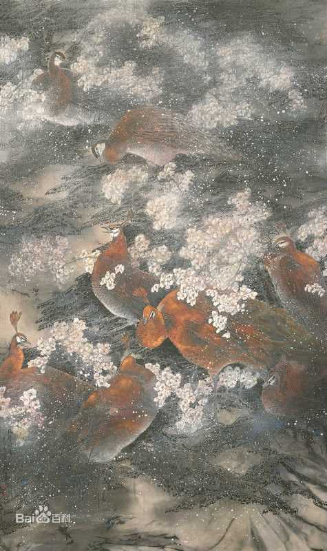 赵治平条屏花鸟作品前后照片