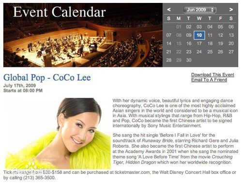 李玟(CoCo Lee)洛杉矶Walt Disney Hall演唱会图片图册