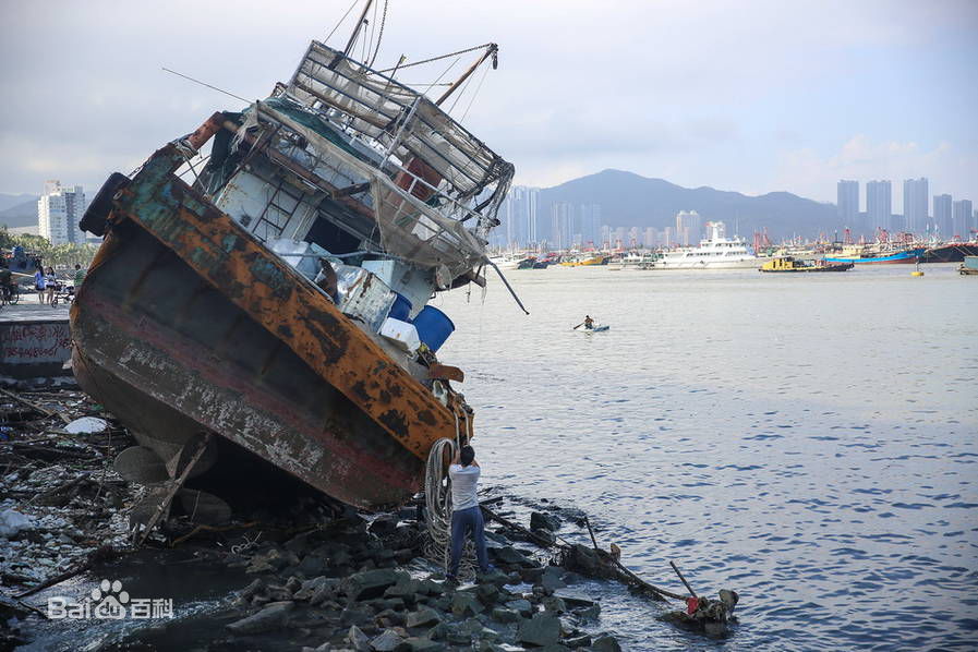 台风天鸽(Typhoon Hato)珠海:天鸽过后一片狼藉 船上岸 车下海图片图册