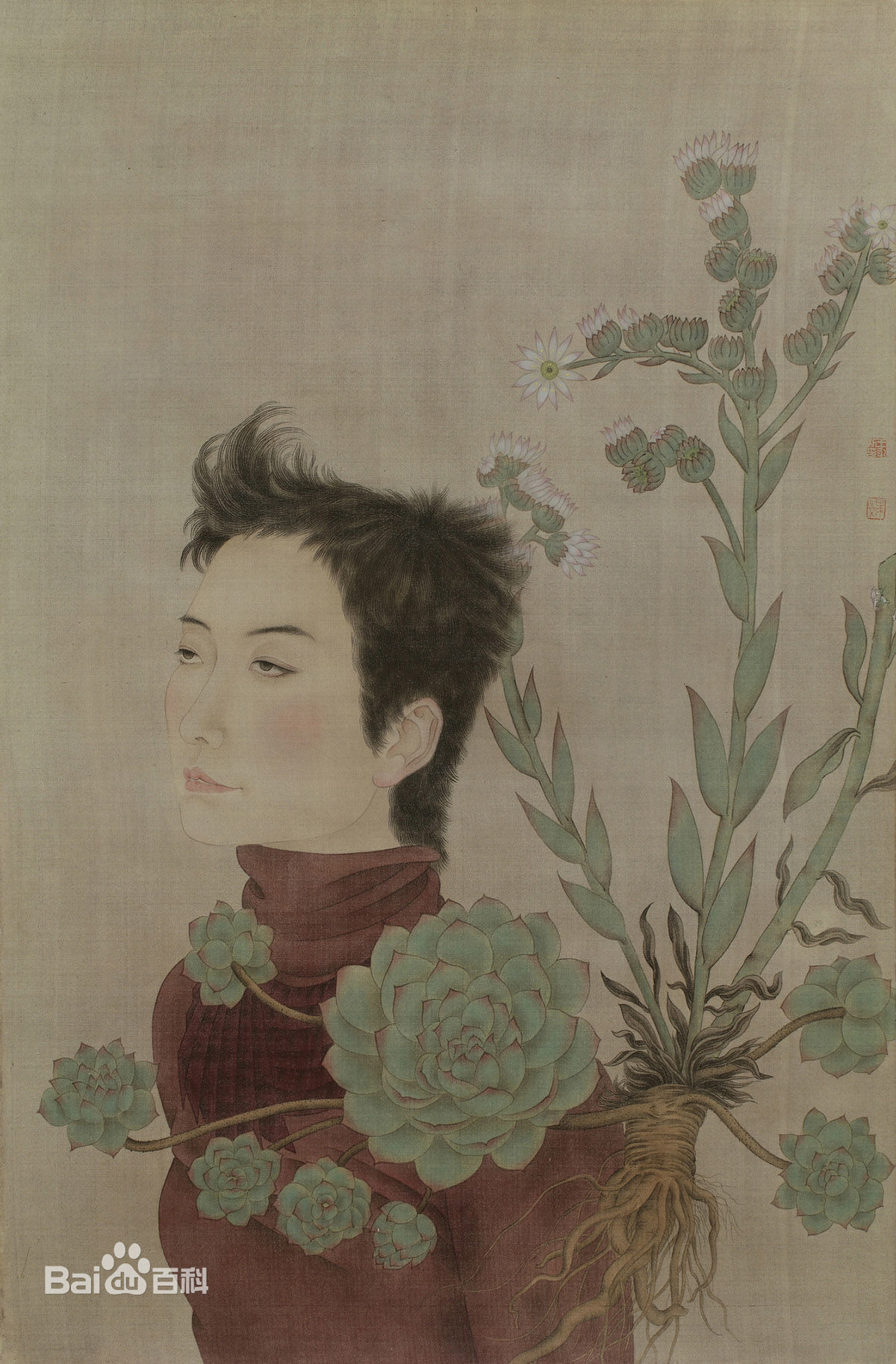 王永利工笔人物作品前后照片