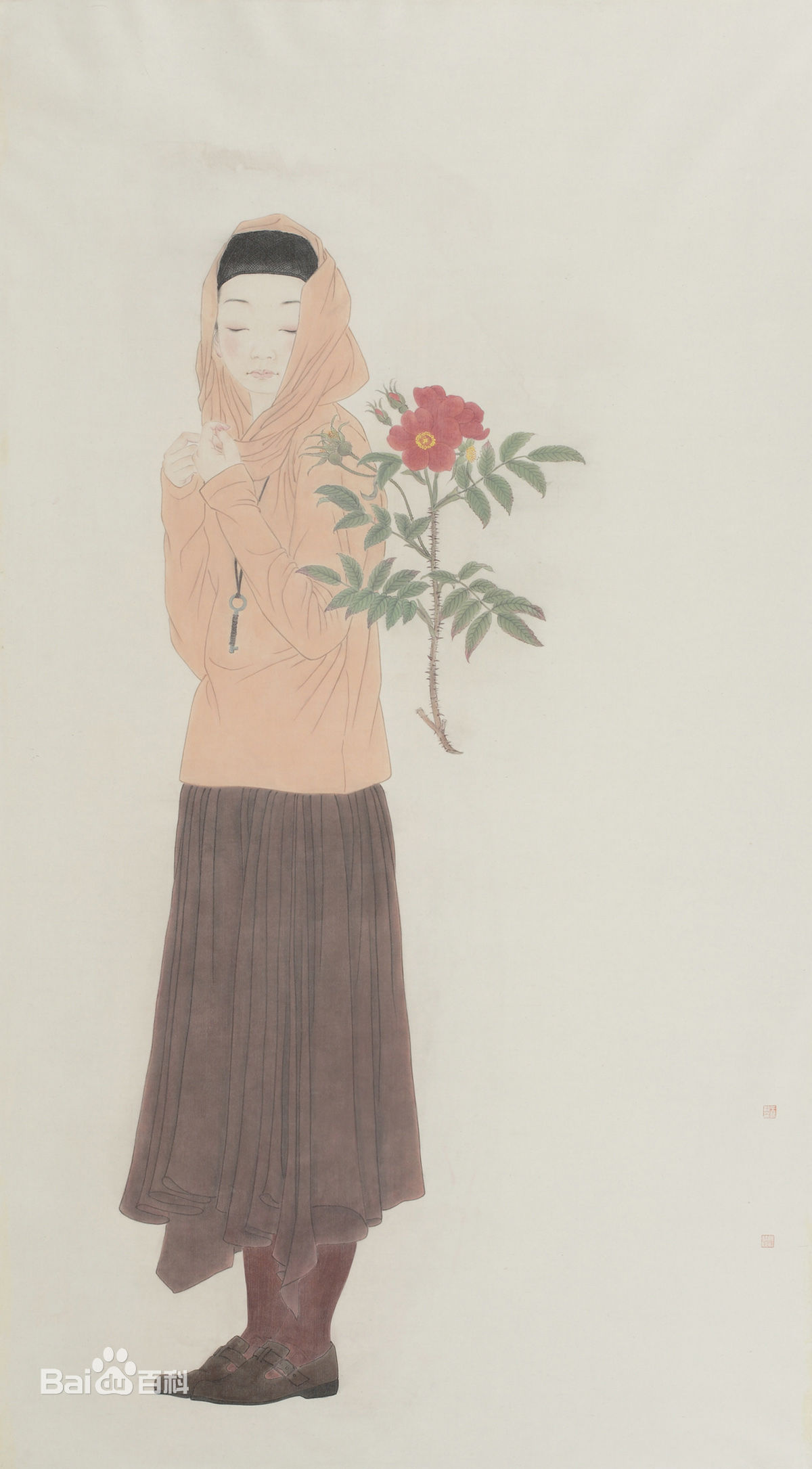 王永利工笔人物作品前后照片