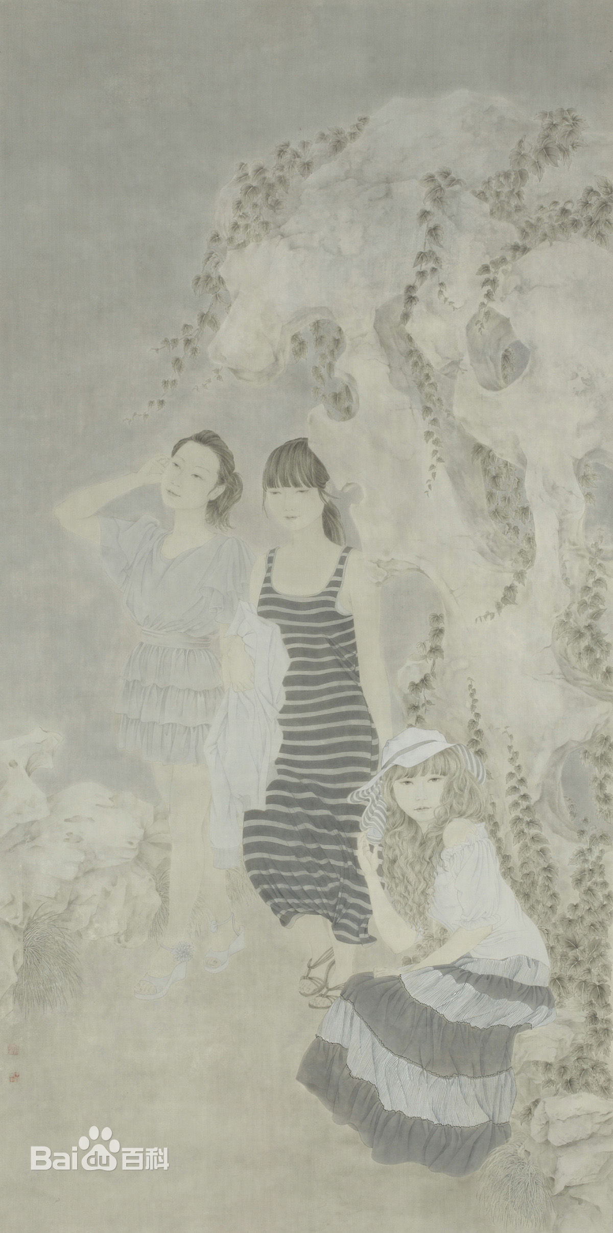 王永利工笔人物作品前后照片