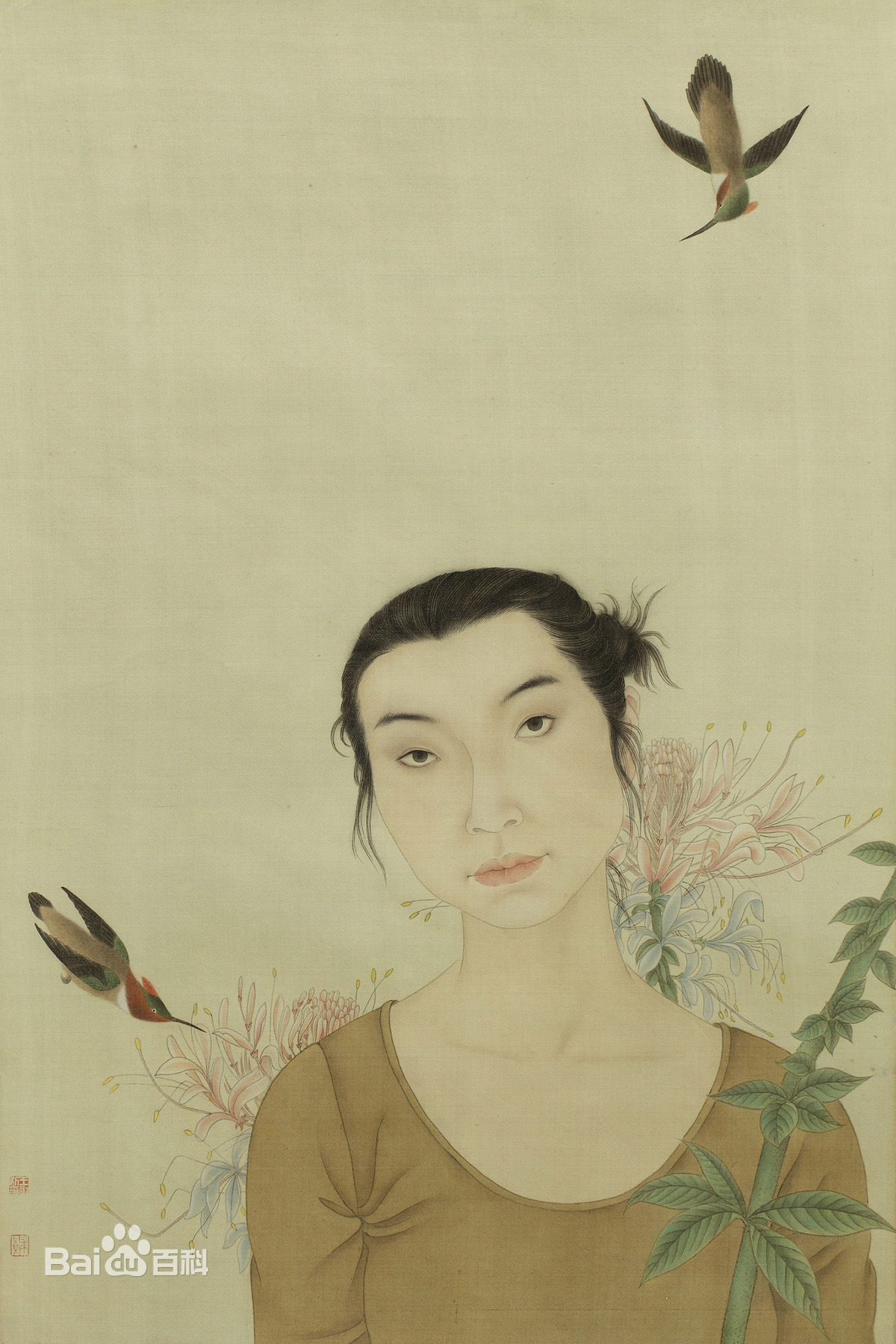 王永利工笔人物作品前后照片