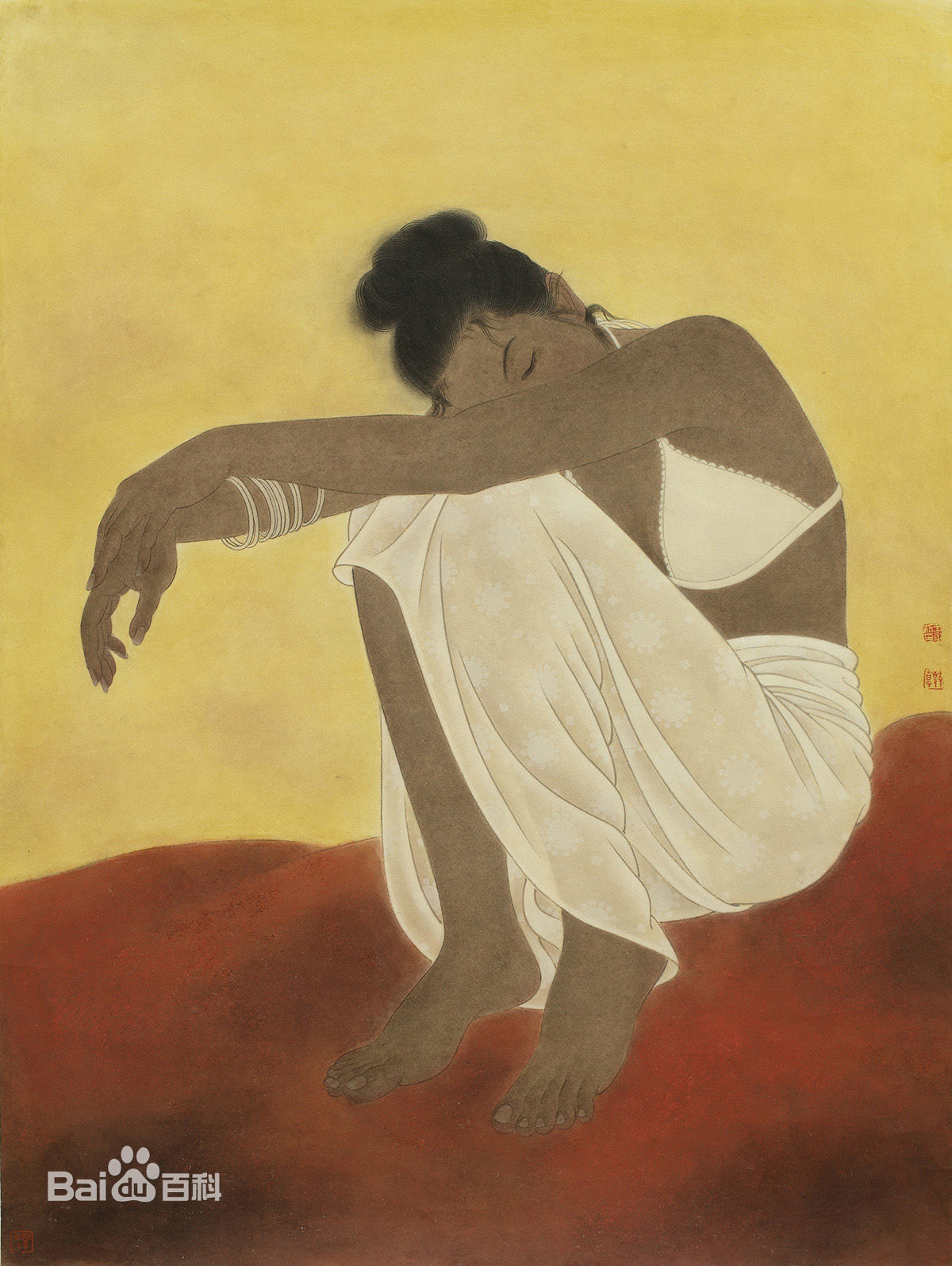 王永利工笔人物作品前后照片