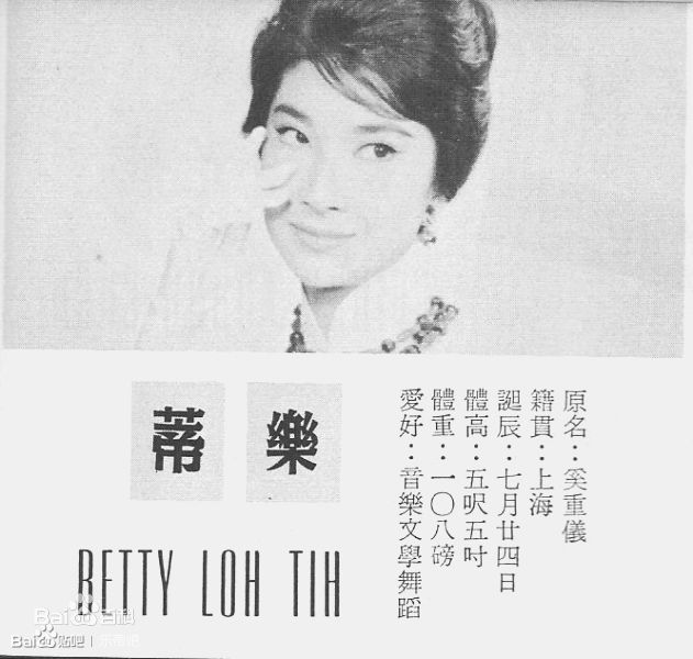 最新乐蒂（艺名），原名为奚重仪(Betty Loh Tih)性感图片