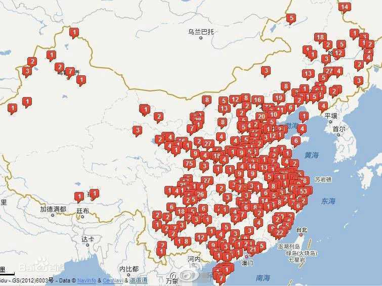 邵逸夫(Run Run)地图上的逸夫楼，密密麻麻 ，近3万座。生活照