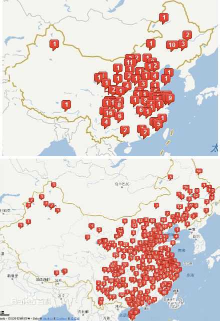 邵逸夫(Run Run)地图上的逸夫楼，密密麻麻 ，近3万座。生活照
