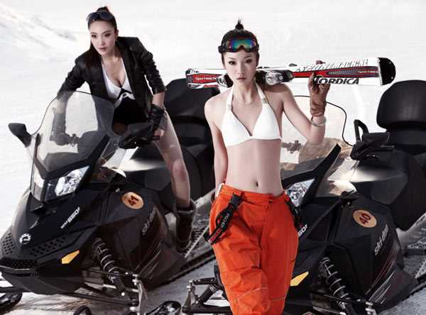 最全性感模特玩滑雪冰壶,穿比基尼拍冰雪大片相册