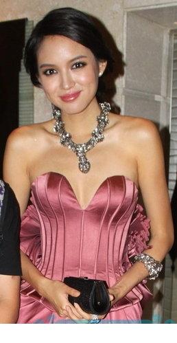 精选张梓琳低胸露背礼服装,与粉丝亲切合影图册