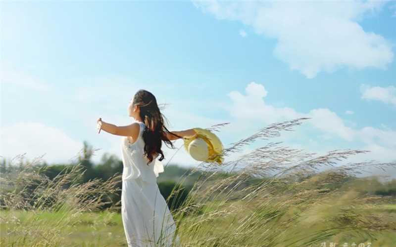夏天清纯美女户外踏青长裙唯美浪漫风景图片
