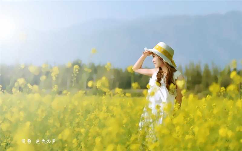 夏天清纯美女户外踏青长裙唯美浪漫风景图片