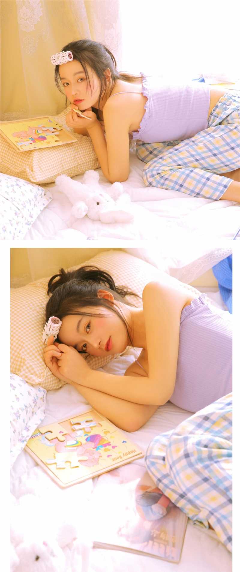 最新居家吊带睡衣美女私房卧室冷艳清纯梦幻壁纸