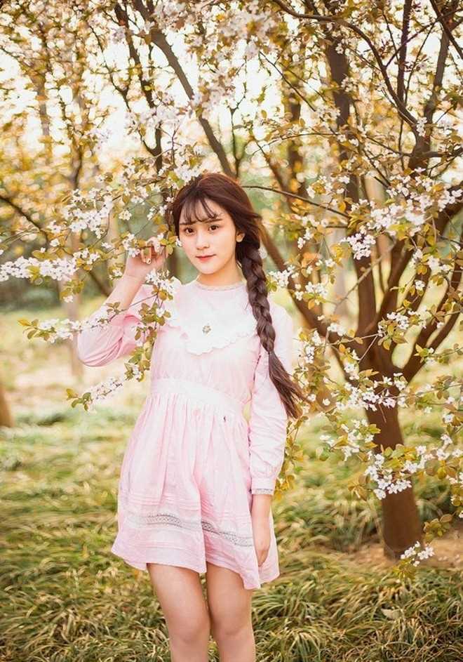 最全樱花树林下娇羞清纯少女可爱辫唯美户外相册