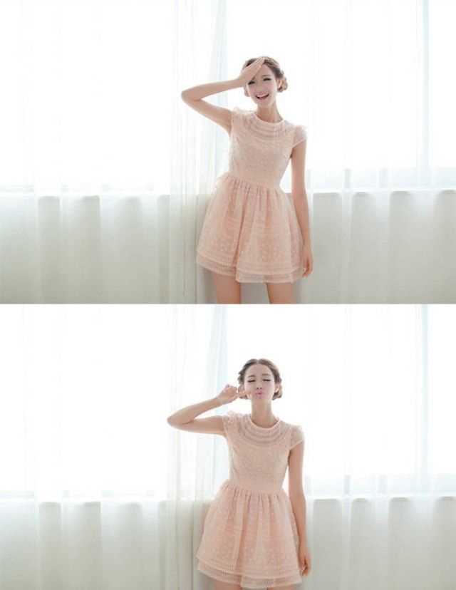 优质清纯美女胡欢欢裸色裙装图片