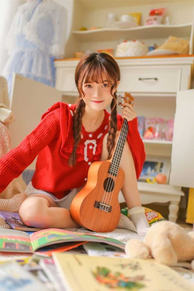 特别专辑复古文艺小少女红色毛衣性感热裤大长腿私房图片