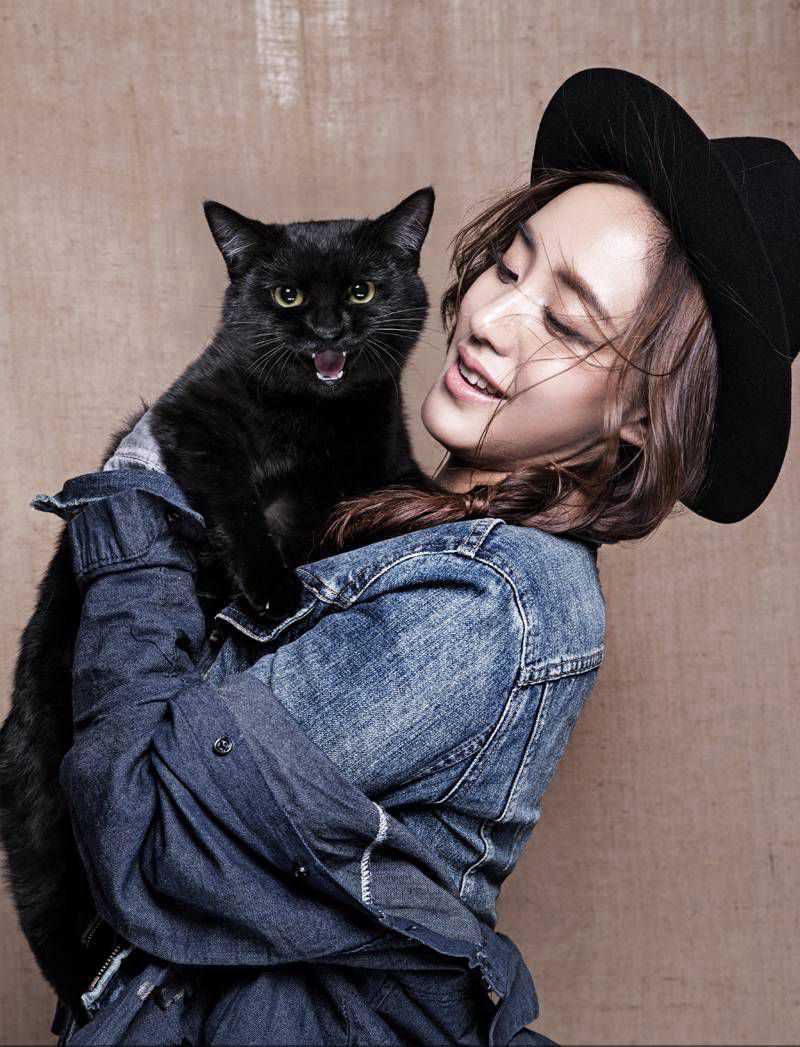 精选时尚女星王智抱黑猫拍摄大片图册