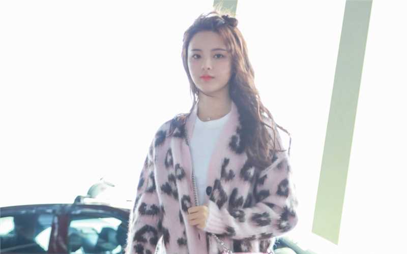 优质杨超越机场街拍甜美女孩豹纹高清图片相册