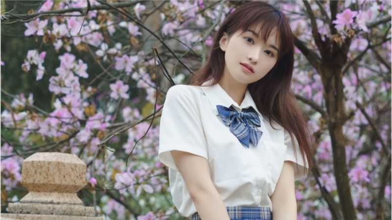 最全蓝色JK格子裙清纯校花紫荆树下初恋图片相册